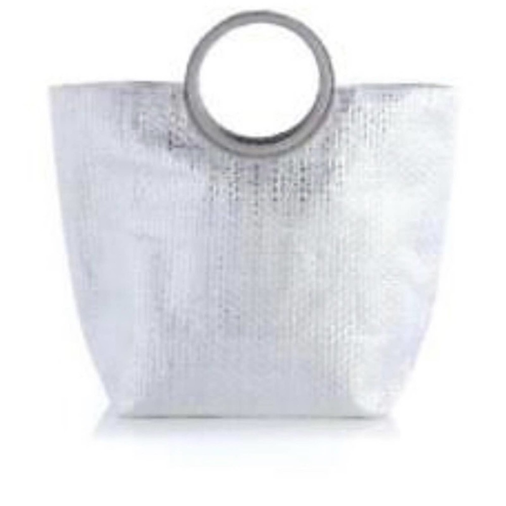 Anthropologie Shiraleah Paper Straw Silver Tote
